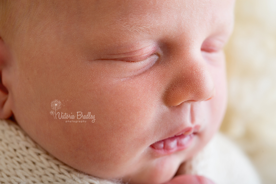 macro of newborns face