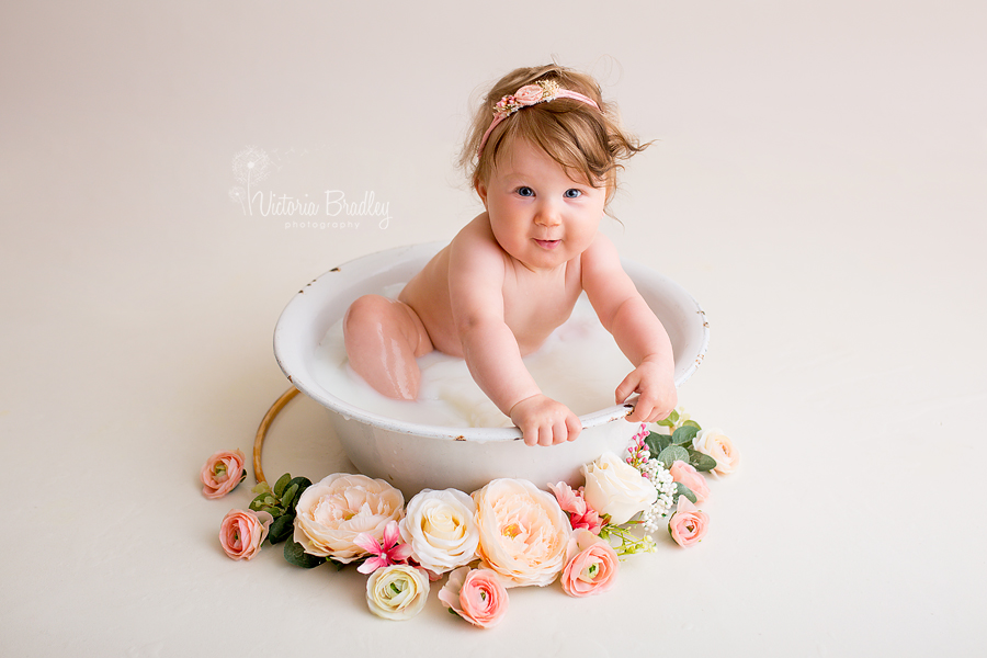 baby girl milk bath photography session