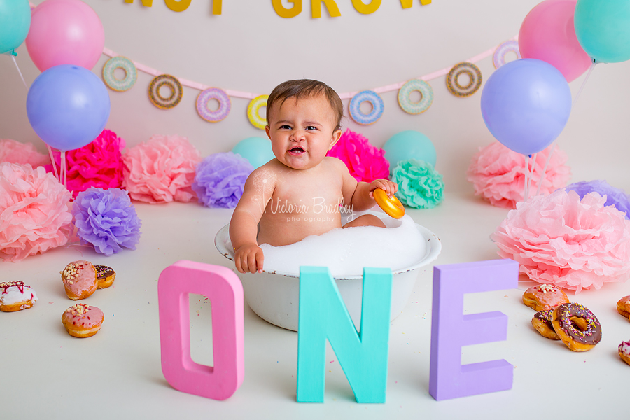 doughnut cake smash bath time baby girl