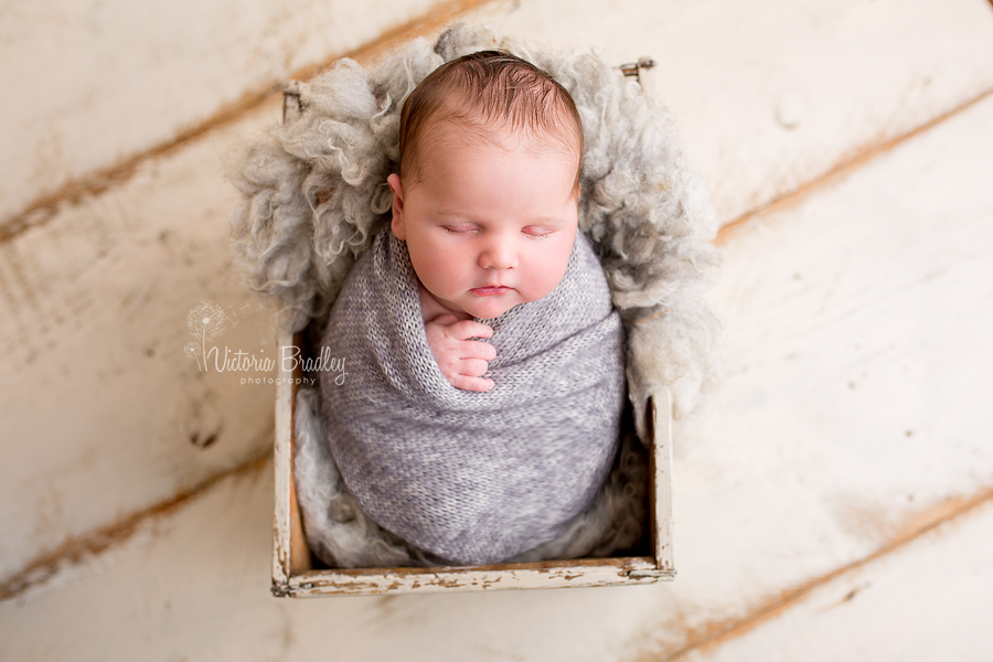 wrapped baby in grey