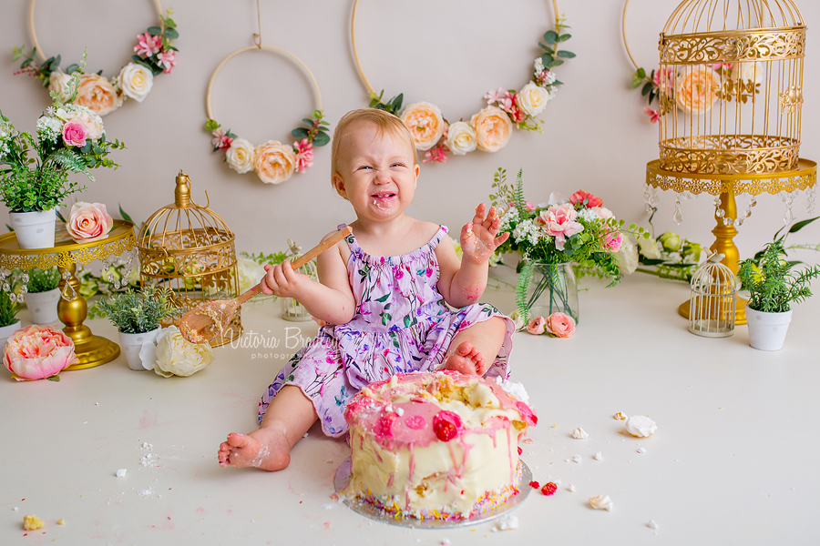 floral baby cake smash pink cake