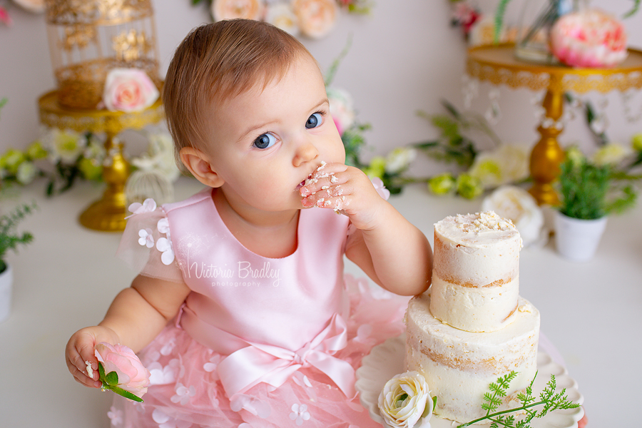 floral cake smash baby girl
