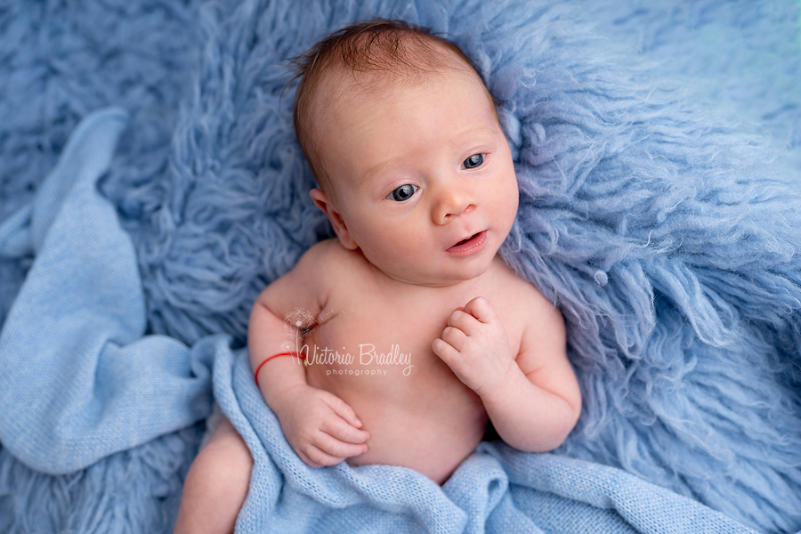 baby boy newborn on blue flokati rug