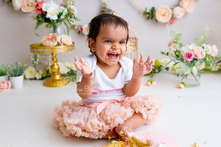 baby girl floral cake smash