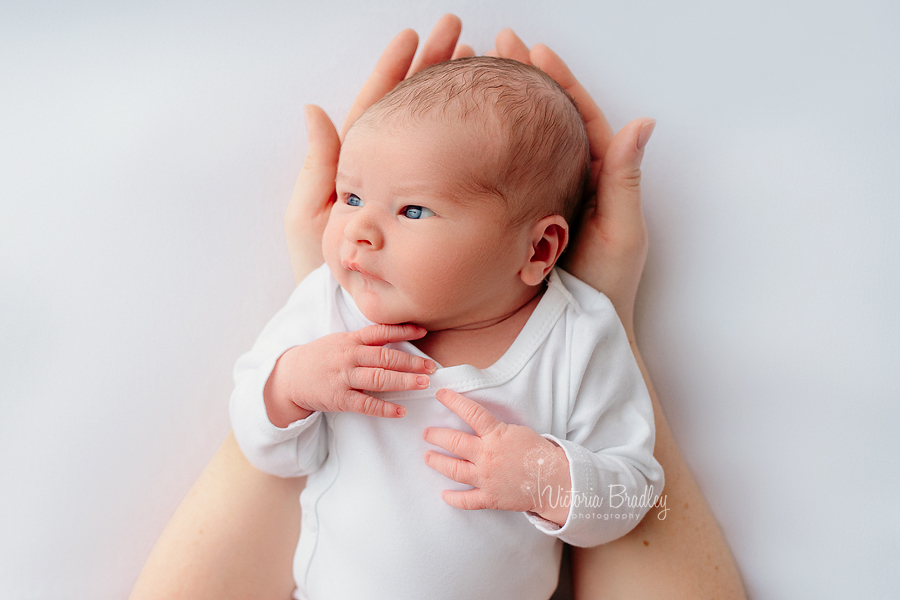 natural newborn photography in white blanket