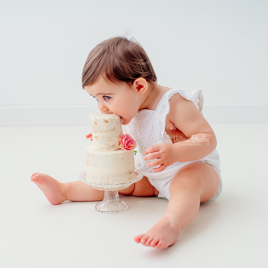 white cake smash baby girl