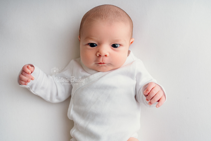 newborn baby on white backdrop