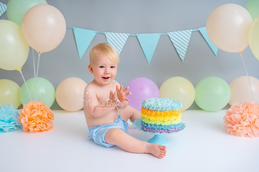 pastel rainbow cake smash boy