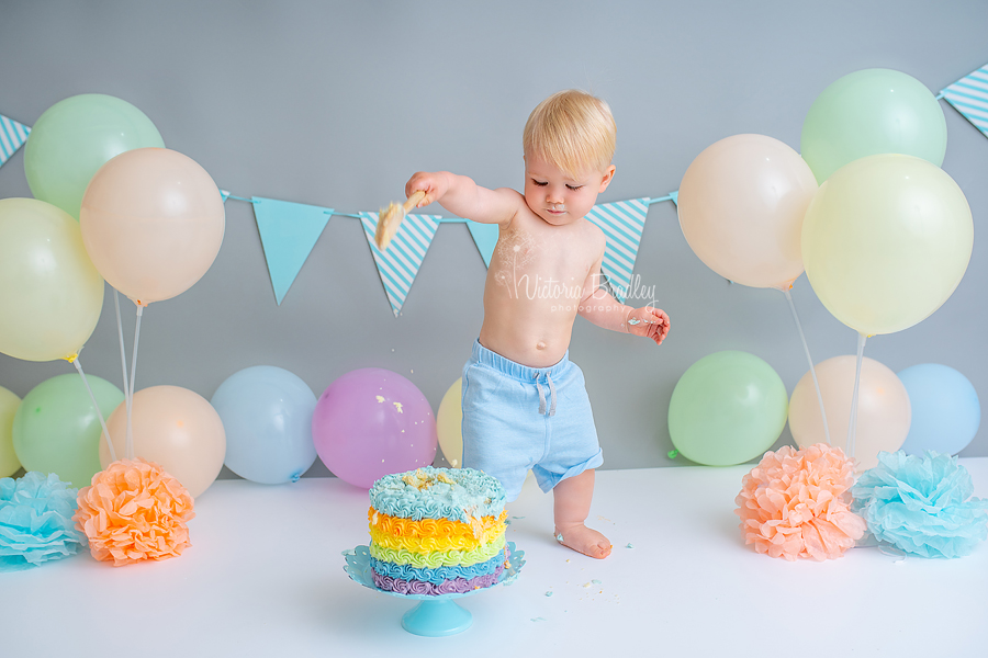 boy rainbow cake smash