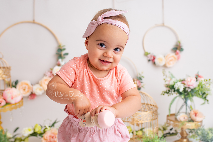 baby girl floral cake smash