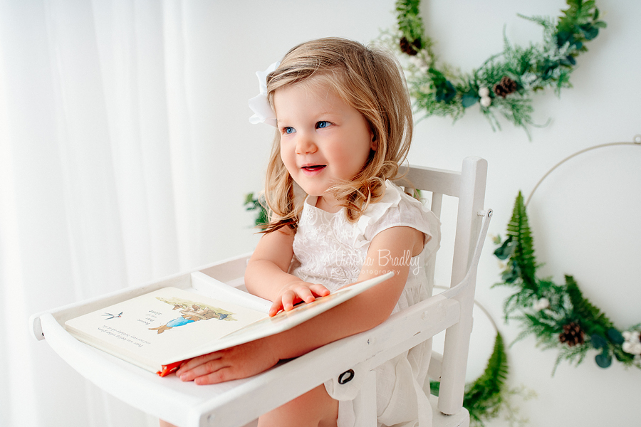 foliage hoops back drop toddler photography in white high chair