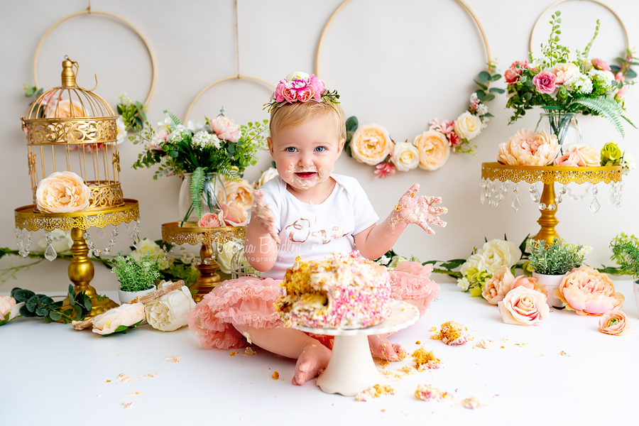 happy baby cake smash floral hoops