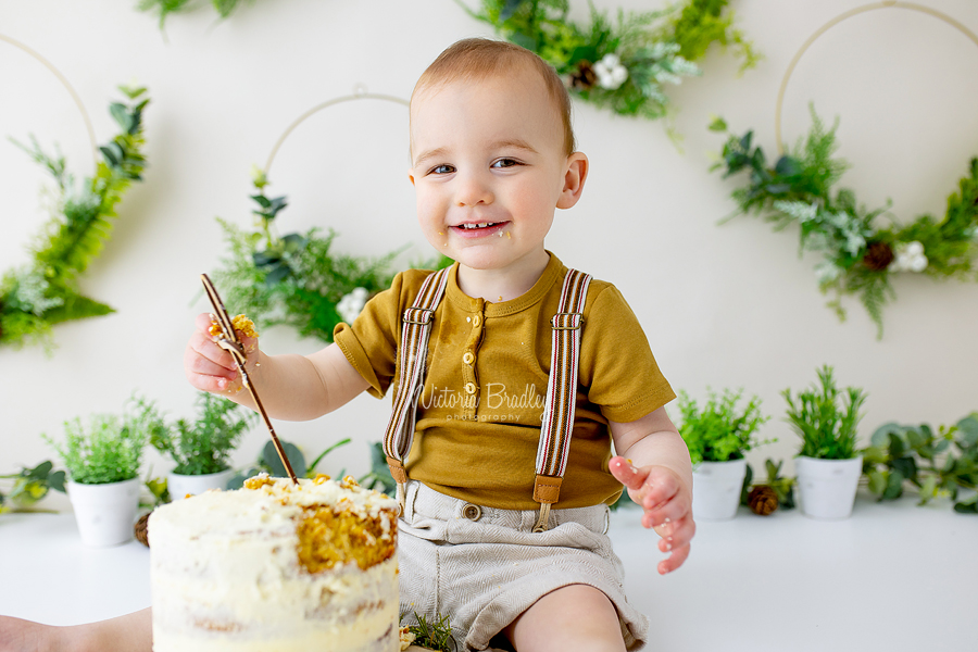 rustic greenery boys cake smash