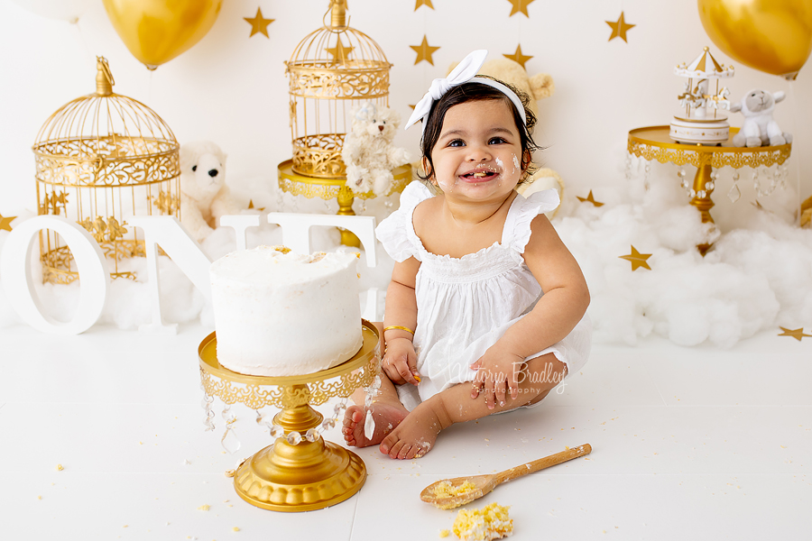 baby girl cake smash gold and white