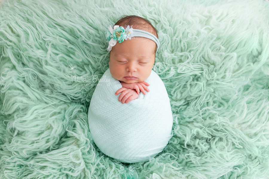 wrapped newborn baby image on mint