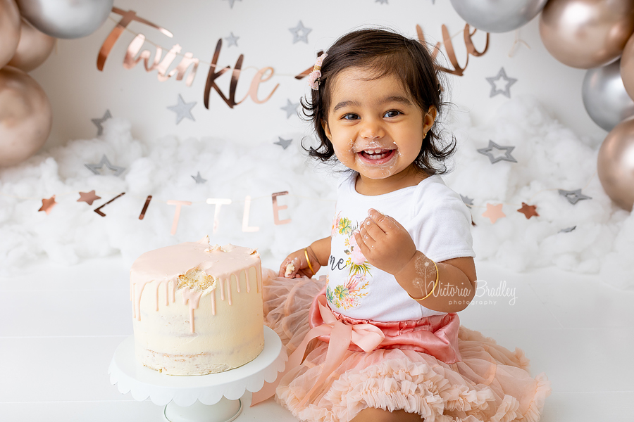 happy baby silver rose gold cake smash