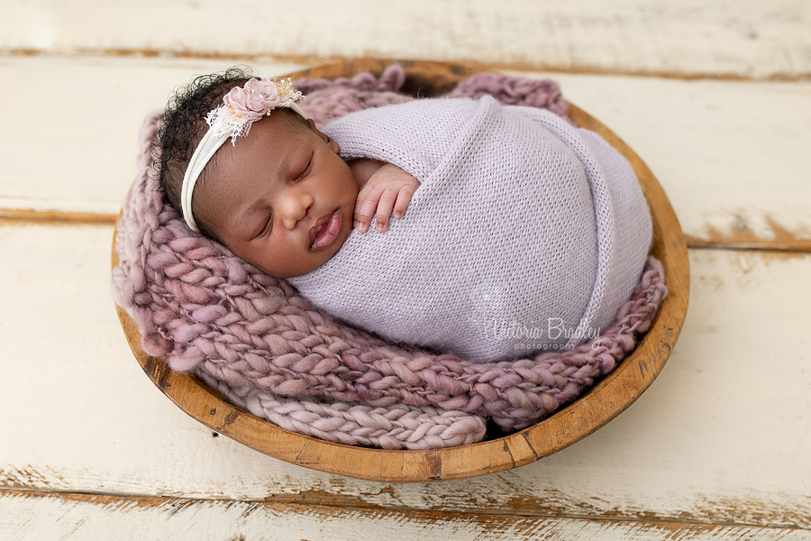 lilac wrapped newborn