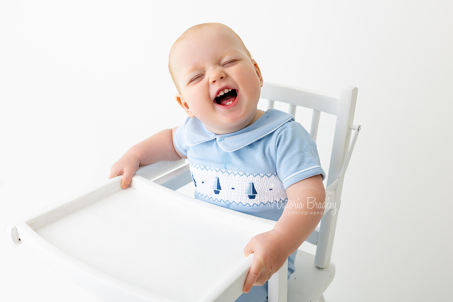 1 year old photography session baby in high chair