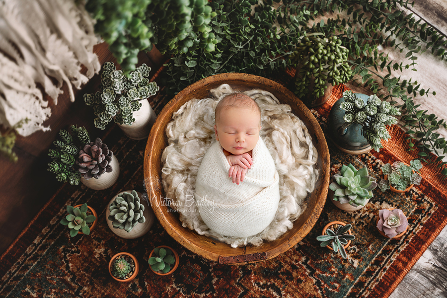 wrapped newborn with plants