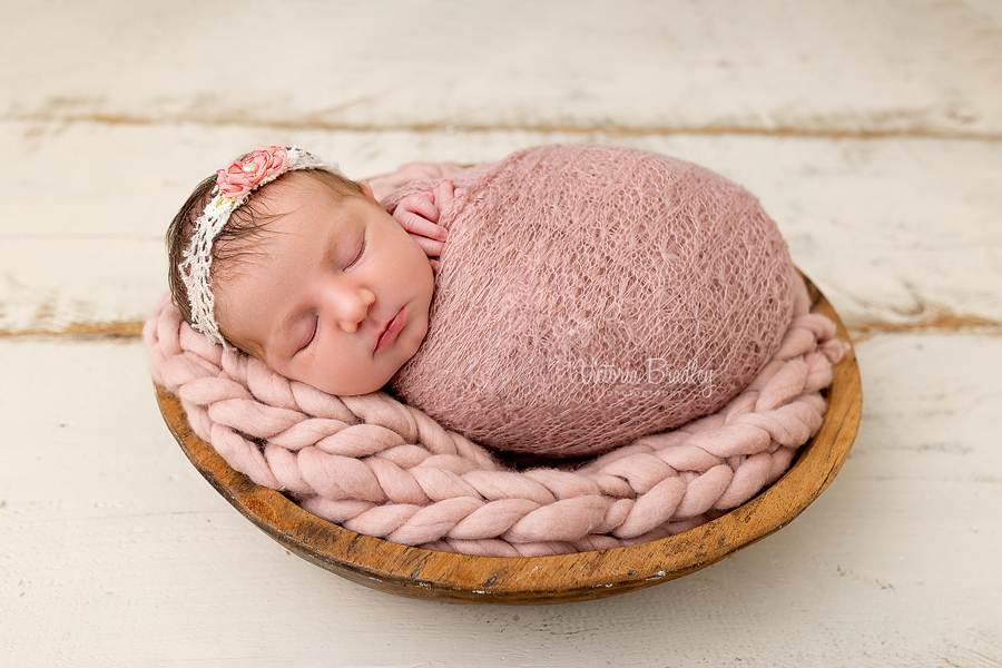 wrapped newborn in dusky pink photography 